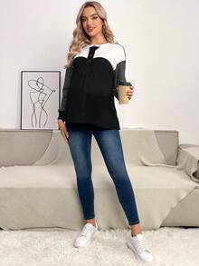 SHEIN Thai sản In sọc Áo thun Thả vai - Nhiều màu - Xem 5