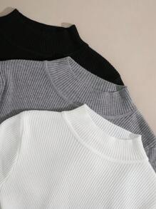 Airaco 3pcs Mock Neck Ribbed Knit Sweater,Long Sleeve Tops Knit Pullover Fall Winter Outfit - Multicolor - View 3