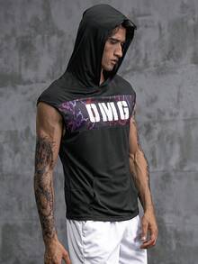 Nam Đồ họa Chữ cái áo có mũ Thể thao Tank Top - màu đen - Xem 5