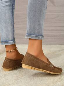 Nouvelles mocassins pour femmes style automne/hiver, chaussures de conduite basses pour femmes, chaussures décontractées à surface mate  enrobé, grandes tailles, plates - Tabac - Voir 3