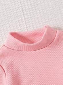 SHEIN Young Girl 2pcs Mock Neck Ribbed Knit Dress - Multicolor - View 4