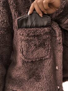 SHEIN Essnce Cazadora con bolsillo con solapa de hombros caídos franela - Café integral - Ver 6