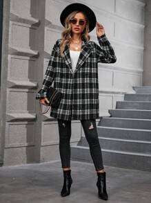 SHEIN Clasi 格紋印花雙排釦花呢外套 - 彩色 - 查看 4