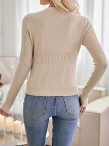 GENKIRA Solid Button Front Ribbed Knit Pullover Fall Winter Sweater - Apricot - View 2