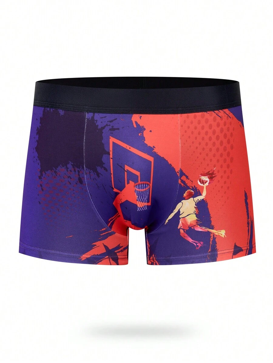 Men's Comfortable Basketball Pattern Boxer Briefs - Blue - View 1