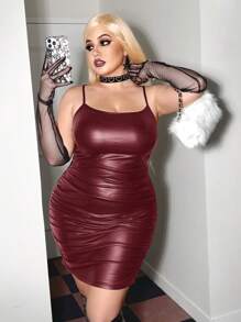 SHEIN ICON Plus Size Bodycon Spaghetti Strap Dress For This Week - Burgundy - View 7