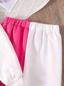 SHEIN Girls' Hoodie & Sweatpants Set With Sweet Cartoon & Letter Print And Color Block Design For Autumn Wear - Multicolor - View 3