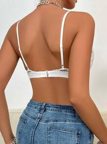 Floral Lace Triangle Sexy Lingerie Bralette - White - View 2