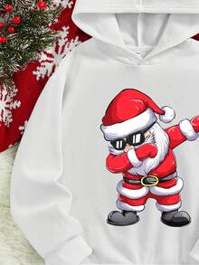青少年男孩圣诞印花落肩卫衣 - 白色 - 查看 3
