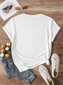 SHEIN EZwear 大碼聖誕圖案T恤 - 白色 - 查看 2