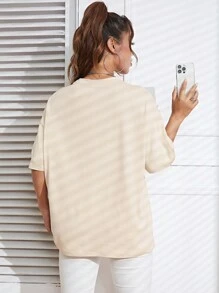 SHEIN Loại bướm Và In hoa Áo thun Thả vai - Màu be - Xem 2