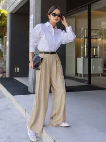 Dazy Star Chi tiết nếp Quần ống rộng - Màu Khaki - Xem 4