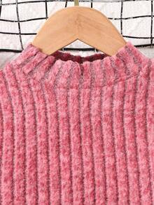 SHEIN 女大童字母補丁細節小高領T恤&喇叭褲 - 玫紅色 - 查看 6