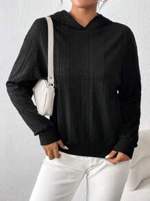 SHEIN Essnce 1pc Solid Drop Shoulder Hoodie - Black and White - View 4