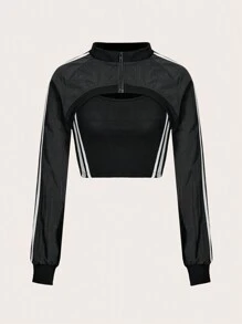 SHEIN EZwear de rayas lado súper crop Cazadora & Top de tirantes - Negro - Ver 6