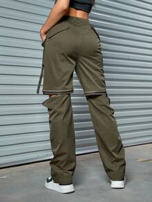 Quần có túi có khóa kéo có thể tháo rời Đường phố - xanh quân đội - Xem 2