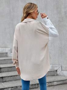 SHEIN LUNE Camisa de dos tonos de hombros caídos - Multicolor - Ver 2