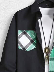 Manfinity Hypemode Men's Loose Plaid Print Shacket Without T-Shirt - Green - View 3