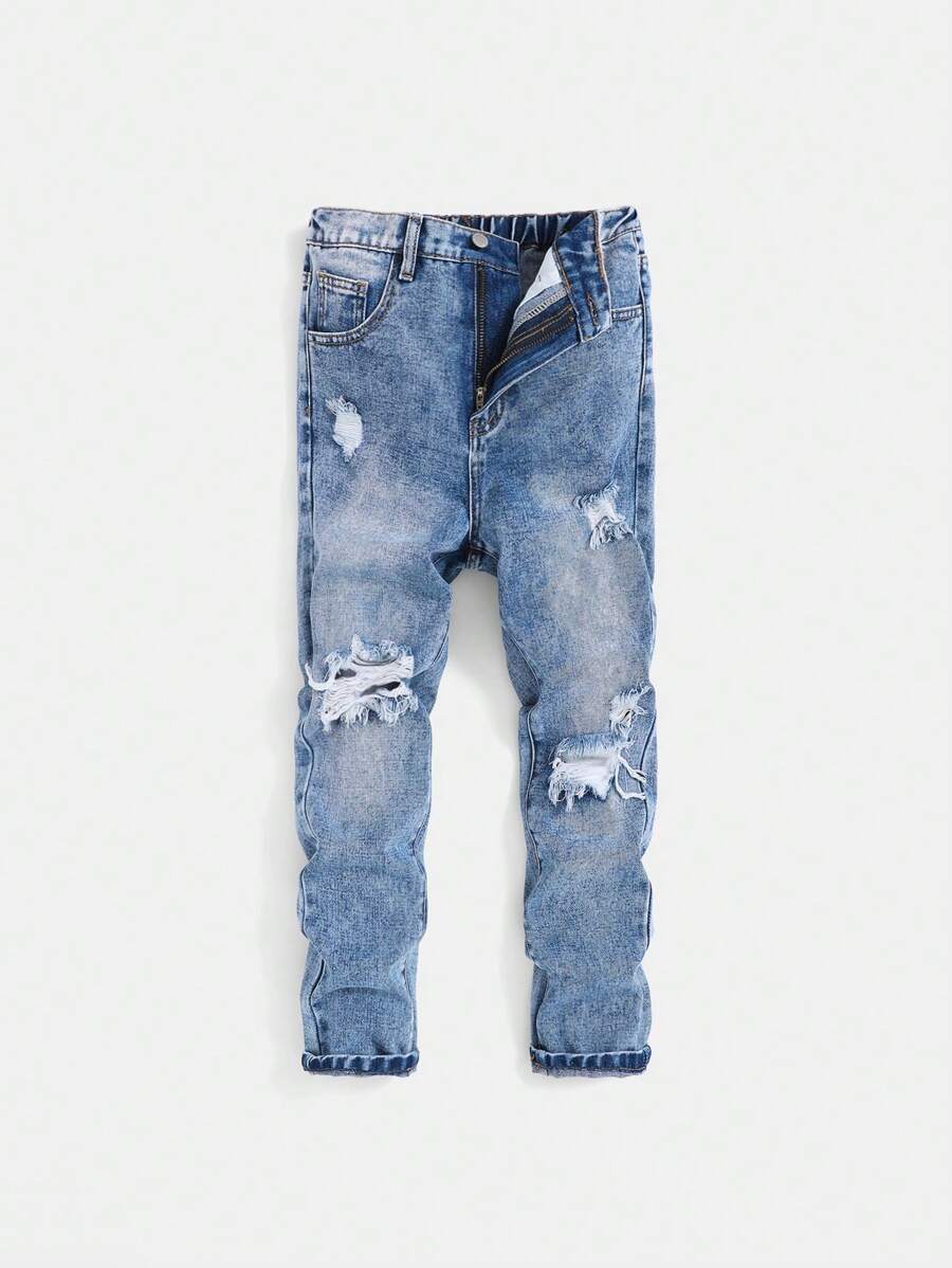 SHEIN 青少年男孩休閒牛仔褲 - 中等水洗藍 - 查看 1