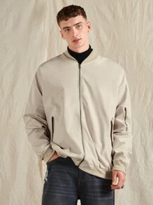 Manfinity Homme Oversized Men's Zip-Up Bomber Jacket - Khaki - View 6
