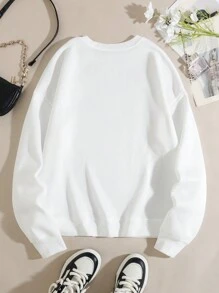 SHEIN Unity Hơn Đồ họa Chữ cái Lót nhiệt Áo nỉ - trắng - Xem 2