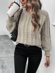 Chiquease Xoắn Dan Tay Raglan Áo len - Màu Khaki - Xem 5