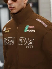 Manfinity LEGND Ultra-Loose Fit Men's Letter Printed Zipper Padded Coat - Coffee Brown - View 8