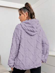 SHEIN EZwear Letter Embroidery Drop Shoulder Drawstring Hoodie In Fall/Winter - Lilac Purple - View 2