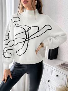 SHEIN Essnce Mẫu đồ họa Cổ giả Thả vai Áo len - Màu be - Xem 1