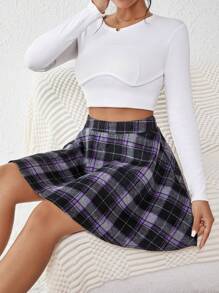 SHEIN Unity Falda amplia con estampado de cuadros - Multicolor - Ver 3