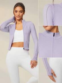 Lifespree 拉鏈開襟短款運動夾克 - 紫羅蘭色 - 查看 6
