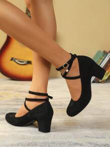 Damen Frühling/Herbst Europäischer Stil Urlaubs-Schnürpumps mit Maryjane-Absatz, runder Spitze, für Party und Tanz, elegant