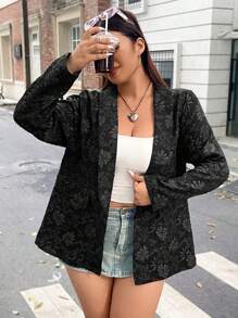 Flirla Hơn Hoa Dệt hoa Khăn quàng Áo vest - màu đen - Xem 5