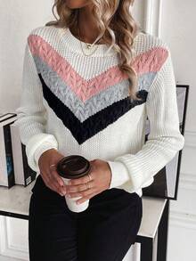 SHEIN LUNE 鋸齒圖案撞色套頭毛衣 - 彩色 - 查看 3