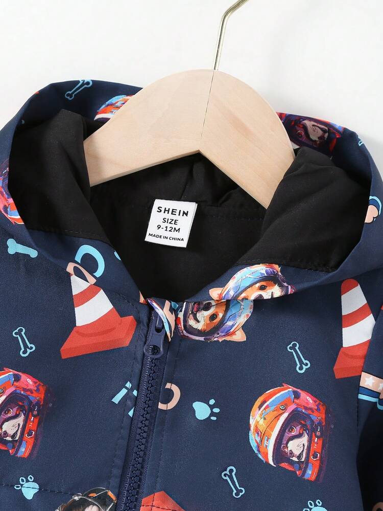 Baby Boy Cartoon Print Zip Up Hooded Coat