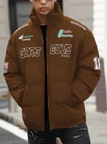 Manfinity LEGND Ultra-Loose Fit Men's Letter Printed Zipper Padded Coat - Coffee Brown - View 6