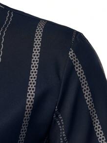 男士轻薄商务休闲几何条纹Polo衫，夏季 - 藏蓝色 - 查看 6