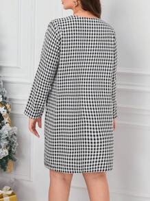 SHEIN Clasi Plus Plaid Print Contrast Trim Button Front Dress - Black - View 2