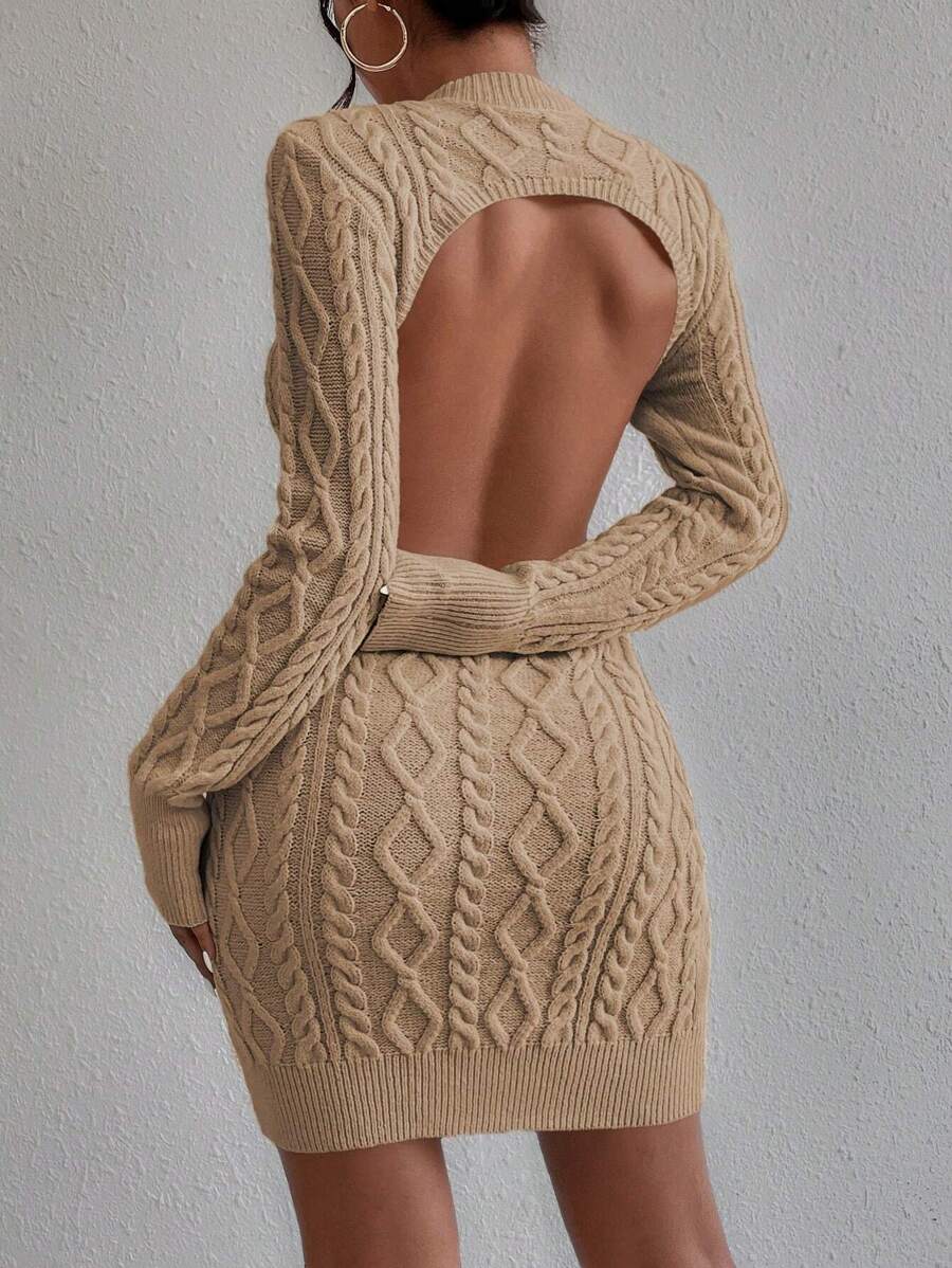 Chiquease Xoắn Dan Không lưng Đầm Áo len - Lạc đà - Xem 1