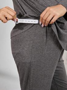 Moonlight&Mama Maternity Button Front Lounge Set For Mother Cozy And Elegant Details, Fall & Winter Clothes Outfit - Dark Grey - View 5