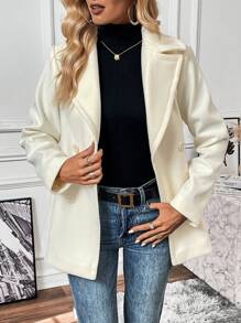 SHEIN LUNE Đôi ngực Cổ bẻ Áo khoác - Màu be - Xem 1