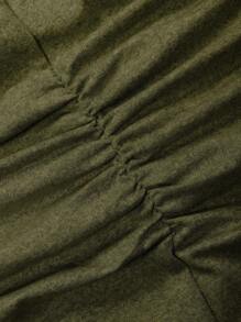 SHEIN Unity 纯色褶饰挂脖露背长裙女装 - 軍綠色 - 查看 4