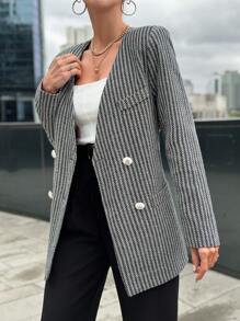 EURMUSE Chaqueta De Traje De Mujer - Blanco y Negro - Ver 6