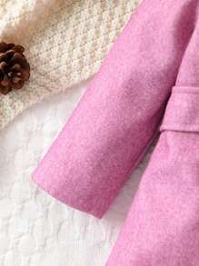 Baby Girl Borg Collar Button Front Overcoat & Hat - Pink - View 5