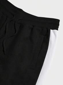 RueChic Men Contrast Side Drawstring Waist Sweatpants - Black - View 3