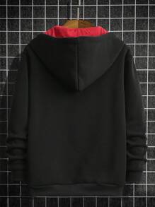 Manfinity Homme 男士 1 件字母图案拉链前袋鼠口袋连帽衫 男士黑色连帽衫 男士连帽衫 休闲男士黑色连帽衫 男士黑色连帽衫 男士黑色连帽衫 - 黑色 - 查看 2