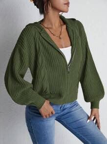 RueChic Drop Shoulder Zip Up Hooded Cardigan