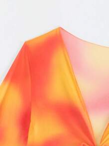 Swim Vcay Summer Beach Tie Dye Knot Front Bikini Set With Cover Up Set - Multicolor - View 5