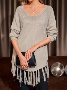 EMERY ROSE Pull À Strass À Franges Manches Raglan