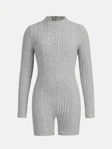 SHEIN 女大童2入組小高領條紋針織彈力緊身連體短褲 - 彩色 - 查看 4